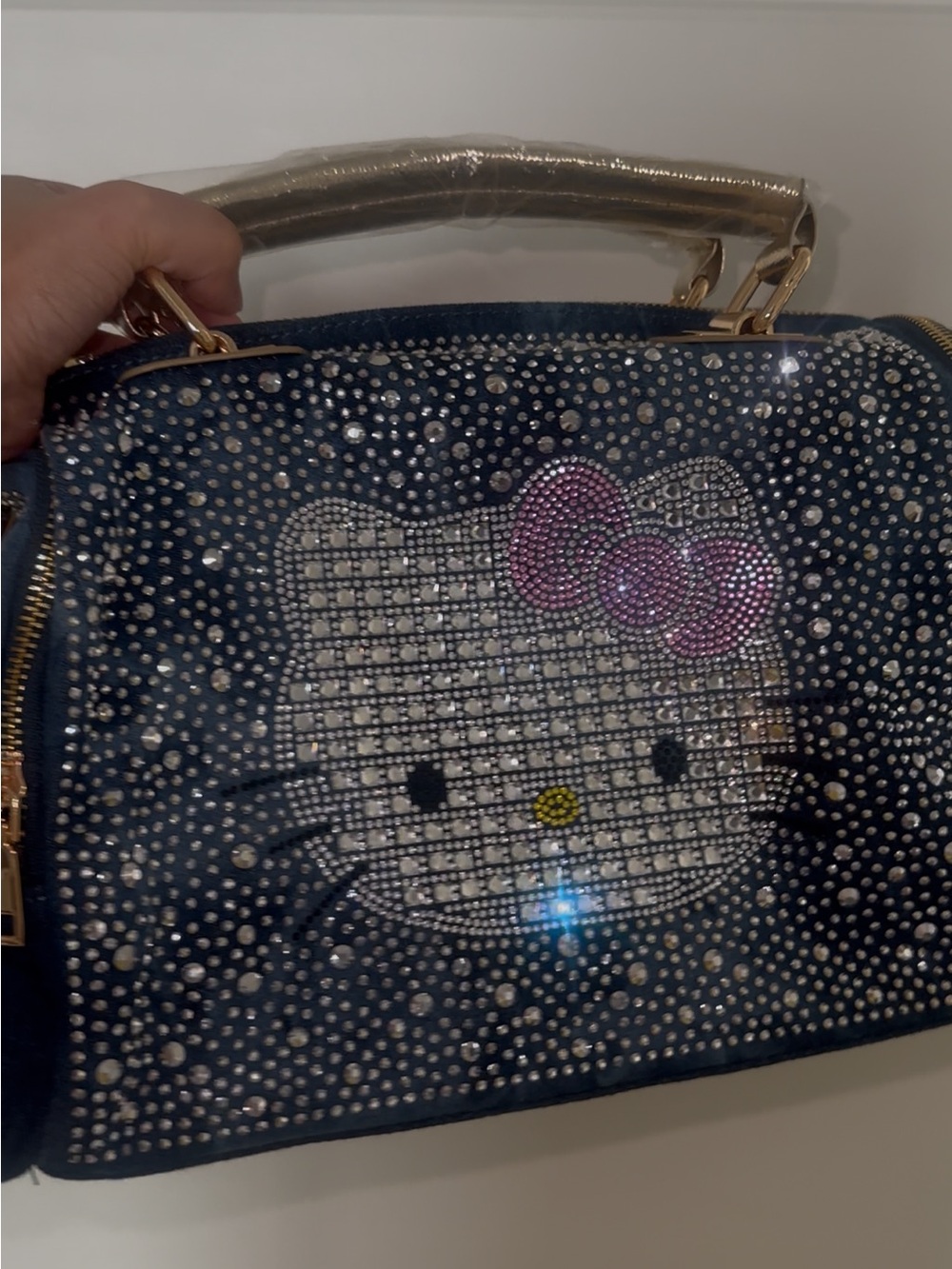 Hello Kitty Crystal-Embellished Navy Top-Handle Bag